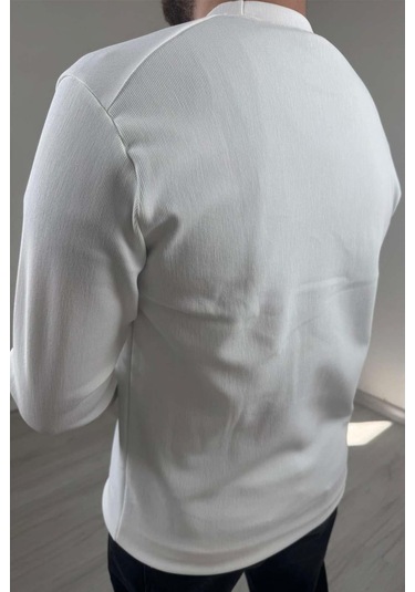 Explode - Erkek Beyaz Bisiklet Yaka Slim Kazak Beyaz