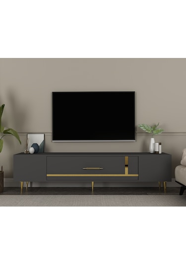 Şuşa Tv Sehpası Tv Ünitesi 150 Cm Antrasit Altın