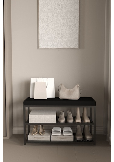 Aju Ayakkabılık Puflu Süngerli Oturaklı Metal Ayakkabı Rafı Modern Vestiyer Baklavalı Metal Siyah Aju Ayakkabılık Puflu Süngerli Oturaklı Metal Ayakkabı Rafı Modern Vestiyer Baklavalı Metal Siyah