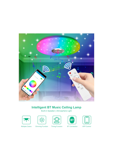 Modern Plafonyer Tavan Lambası Akıllı Bt Bağlantısı Müzik Çalar Kubbe Çok Renkli