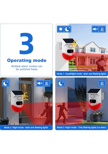 Suofeng Güneş Enerjili Entegre Li-poly Pil İle 110 Açıda 9-12m Mesafede Algılayan 120db Sesli Işık Alarm Sensörü Kablosuz Kumanda Yok