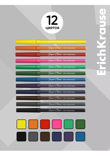Erichkrause Safari Ultra Washable 12 Renkli Keçeli Kalemler 189489752