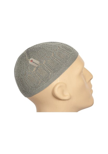 Mercan Namaz Takkesi, Makine Örgüsü Esnek Takke - 12 Adet Açık Gri