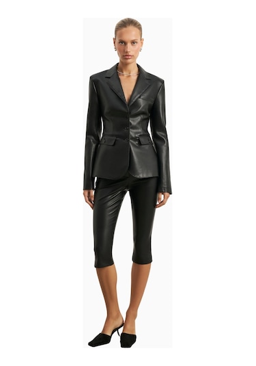 Because Of Alice Cinched Waist Leather Blazer Kadın Ceket Siyah