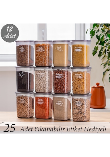 Porsima 431-GR Çok Amaçlı Erzak Saklama Kabı Seti 1.30 LT 12'li Gri