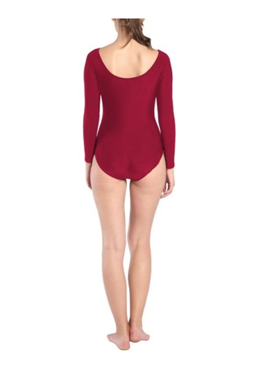 Dolıty Kadın Jimnastik Mayoları Uzun Kollu Dans Atletik Bodysuit Bordo
