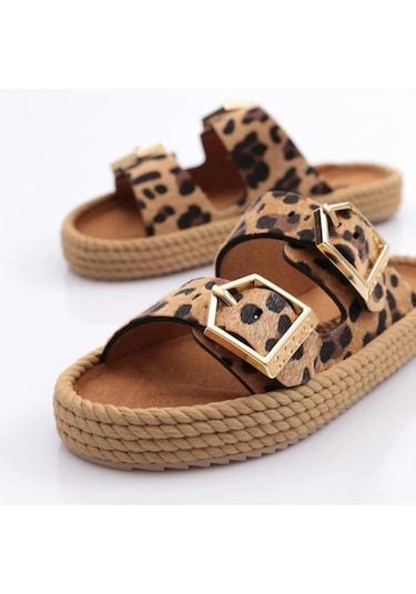 Bohonomad Sydney Kadın Tokalı Leopar Desenli Terlik Syd12-leo Kahverengi