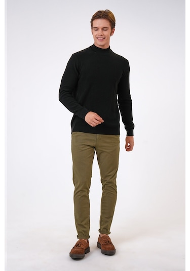 Siyah Regular Fit Pamuklu Yarım Balıkçı Yaka Triko Kazak-siyah Siyah