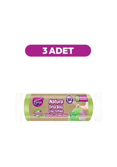 Natura Büzgülü Çöp Torbası 15'li Orta Boy 55 X 60 Cm Üçlü Paket