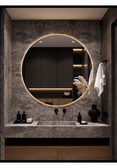 Nuun Dekor 90 Cm Günışığı Ledli Yuvarlak Banyo Aynası Dekoratif Ayna - Trafolu Şeffaf