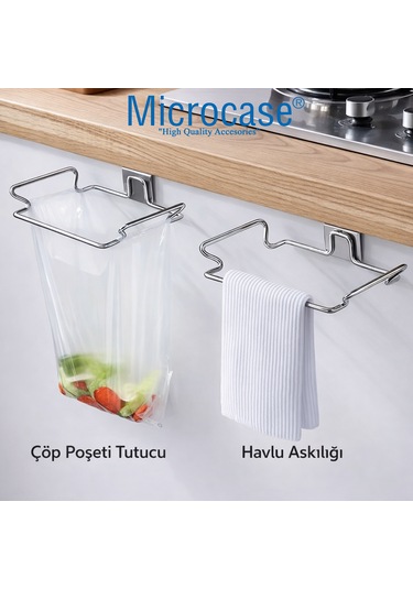 Microcase Mutfak Dolabına Monte Çok Amaçlı Çöp Poşeti Askılığı 2 Adet Al5444 Gümüş