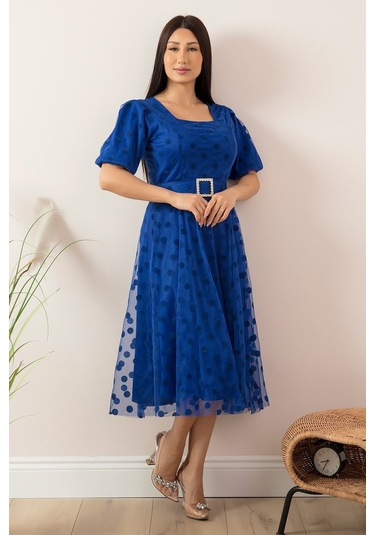 Kalopya Kare Yaka Karpuz Kol Elbise 13402-