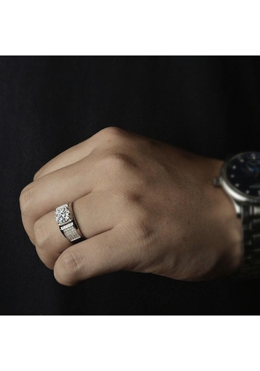 Yeşil Bague Ringen Gerçek Mozanit Yüzük Erkekler Için Gümüş 2 Karat Yuvarlak Parlak Elmas Nişan Yüzüğü Erkek Düğün Takı