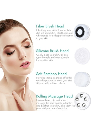 Sones Gözenekleri Ve Siyah Noktaları Temizlemek İçin 4'ü 1 Arada Elektrikli Yüz Temizleme Fırçası Makyaj Temizleme Fırçası Su Geçirmez Silikon Temizleme Aleti Beyaz