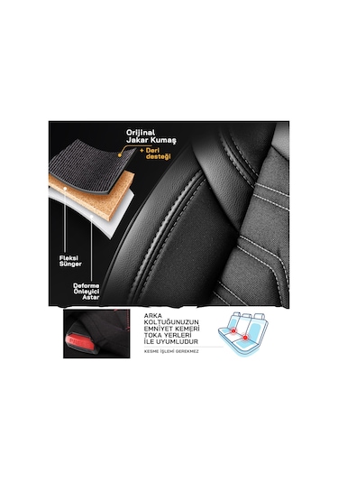 Panda Berlin Serisi Jakar Kumaş Oto Koltuk Kılıfı - Siyah - Gri