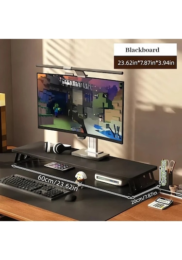 Motion003 Ergonomik Ahşap Monitör Standı Siyah Raf Yazı Tahtası 60 Cm Büyük Çift Ekran Masa Rafı L Şeklinde Bacaklı Laptop Yükseltici