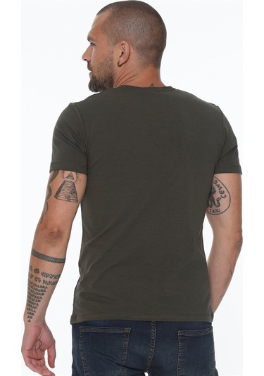 T8569 Dewberry Bisiklet Yaka Erkek T-shırt-haki Haki