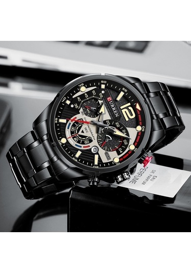 Yingfu Çelik Kayışlı Quartz Saat Siyah, Modern Tasarım Altın