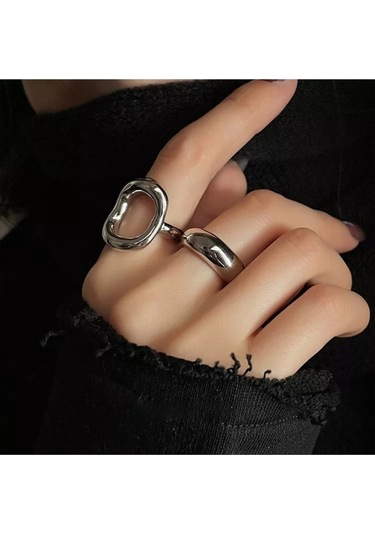 925 Ayar Gümüş Içi Boş Oval Ayarlanabilir Retro Yüzük