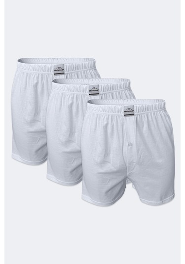 Malabadi Erkek Beyaz 3 Lü Paket Geniş Kalıp Büyük Beden Boxer %100 Pamuk Battal Boy 3m024 Beyaz