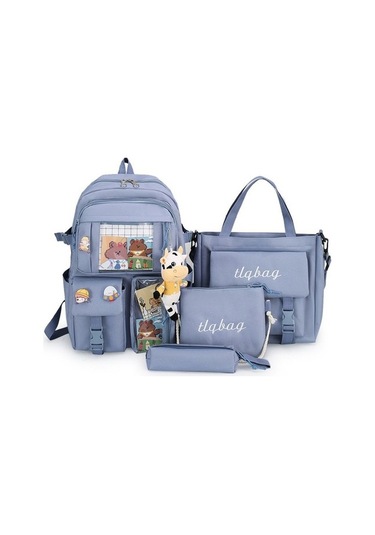 4'lü Büyük Kapasiteli Okul Çantası Seti Zk3ı0n Mavi