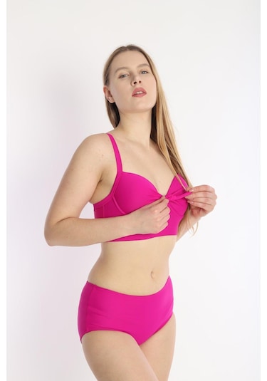 Kadın Askılı Fiyonklu Boş Kaplı Bikini 7206f Fuşya
