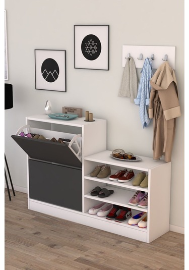 Anatolia 2 Kapak Kayar Raflı Ayakkabılık Antrasit Gri Antrasit - Beyaz