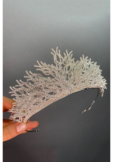 FdayAksesuar Gümüş Janis Orta Boy Zirkon Gelin Tacı FRDY31571