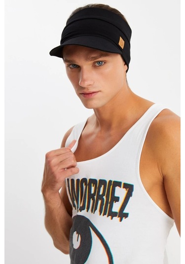 Erkek Uv Koruyuculu %100 Pamuklu Penye Tenis Golf Stil Vizör Şapka Siperlik - Tek Ebat / Siyah Siyah