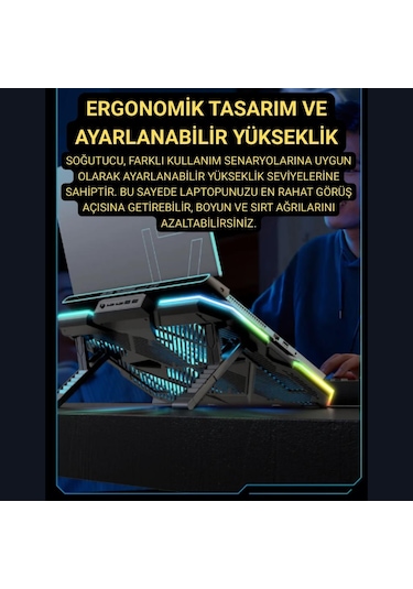 Coofbe 6 Fanlı 12 Rgb Işık Modlu Kademe Standlı Lcd Göstergeli Notebook Soğutucu Laptop Standı Soğutucu
