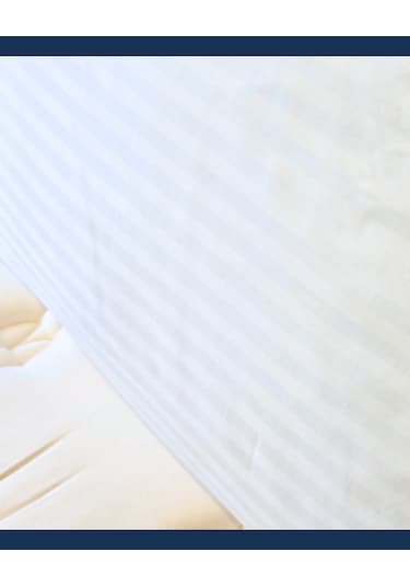 Solivane Otel Tipi Lüks Yastık Kılıfı 83 Tel Pamuk Saten Çizgili Kumaş Queen Size 60x80 Beyaz-2