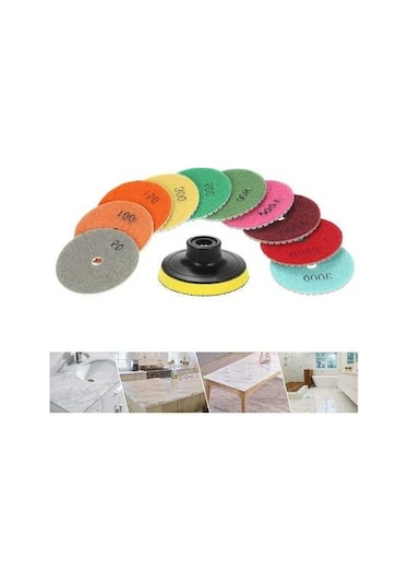 Pazly 11 Parçalı Set 3 İnçlik Elmas Su Öğütme Pedi - Granit Mermer İçin Islak Parlatma Pedi