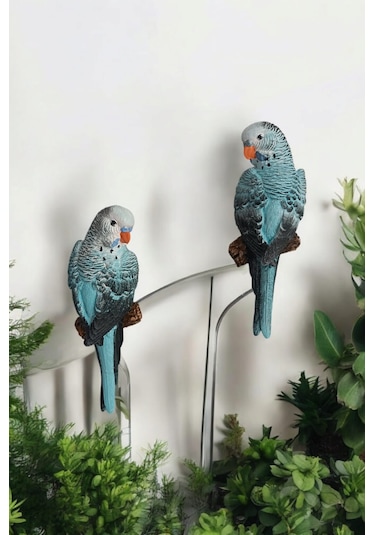 2 Adet Yeşil El Boyaması Muhabbet Kuşu Duvar Balkon Bahçe Süsü