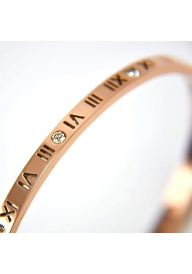 Roma Rakam Ince Taşlı Rose Çelik Bileklik Rose Gold
