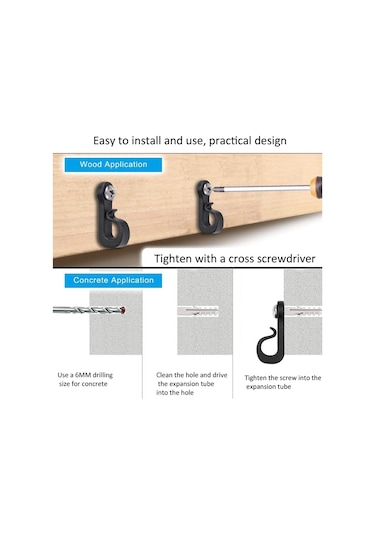 Sones 45 Adet / Kutu Tatil Işıkları Askı Kancaları Tel Ve Led Işık İçin Phillips Vida İle Siyah