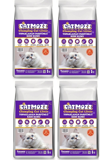 Catmozz Premium Topaklaşan Özel Parfümlü Bentonit Kedi Kumu 4 x 5 L
