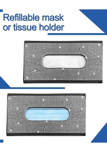Maiyame Siyah Deri Beyaz Kristal Taşlı Otomobil Güneşlik Kağıt Havlu Kutusu Tutucu