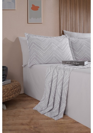 Elart Petra Keten Görünümlü Yatak Örtüsü Seti 3 Parça Çift Kişilik Gri