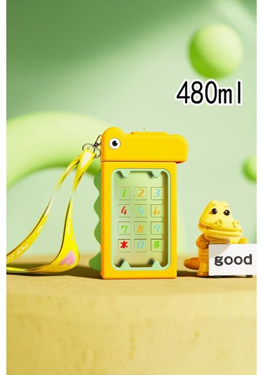 Dinozor Tasarımlı Suluk 480 Ml Bpa Içermez Suluk Çocuk Okul Su Şişesi Taşınabilir Matara - Sarı Sarı