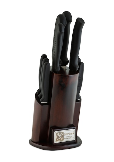 Sürbısa 61506-E Eskitme Ahşaplı Mutfak Seti Pimsiz Sap Siyah