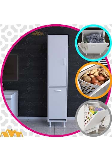 Modilayn Ecrin 40x136 Cm Çamaşır Ve Erzak Bölmeli Çok Amaçlı Dolap Beyaz