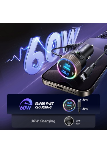 Joyroom Jr-ccb02 Araba Bluetooth 5.4 Kablosuz Verici Mp3 Çalar Siyah