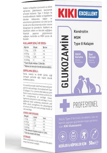 Kiki Excellent Kedi & Köpek Glukozamin Kondroitin Type II Kolajen 50 ML