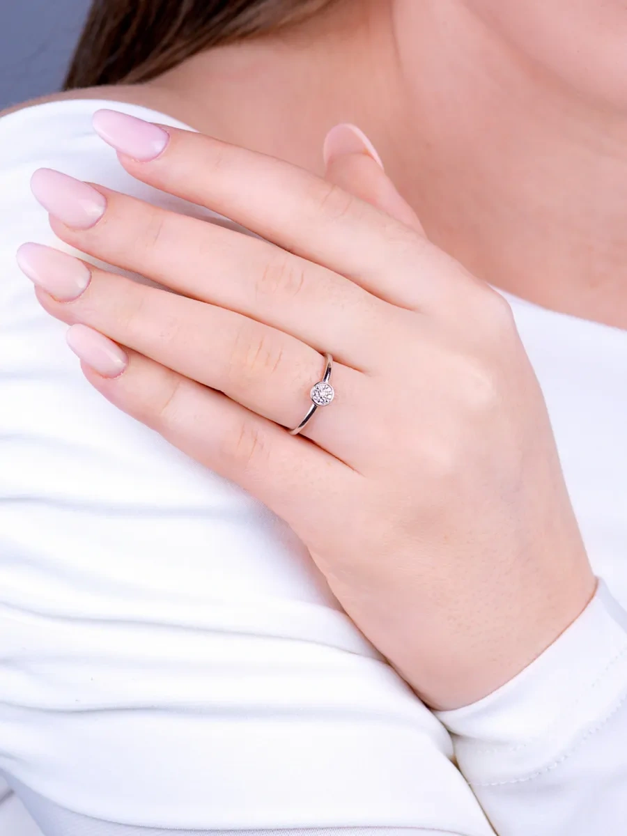 Torgovyj Dom Uvelir Holding 925 Ayar Zirkon Taşlı Gümüş Nişan Yüzüğü 400352916 Gri