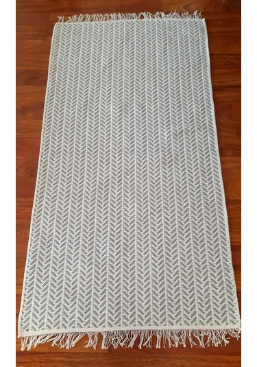 Pamuklu Cotton Kilim Çift Taraflı Yıkanabilir Dekoratif 80x150 - Gri V2 Siyah - Beyaz