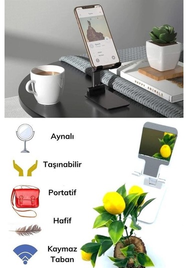 Buffer Siyah Aynalı Cep Telefonu Sabitleyici Telefon Standı