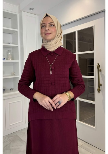 Kumsal Triko Takım Bordo Çok Renkli