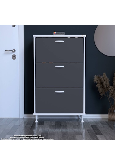 Modilayn Varbi Kapı Önü 72x 127x 26 Cm Lik 3 Düşer Kapak 6 Göz Raf Bölmeli Ayakkabılık Beyaz-antrasit Modilayn Varbi Kapı Önü 72x 127x 26 Cm Lik 3 Düşer Kapak 6 Göz Raf Bölmeli Ayakkabılık Beyaz-antrasit
