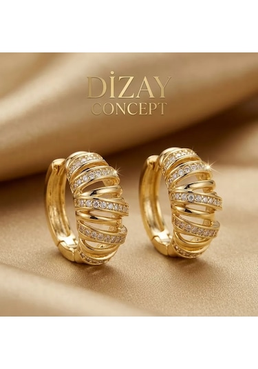 Xuping Gold Sıralı Zirkon Taşlı Sarmal Küpe Altın