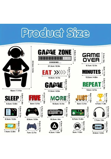 Geekyou Oyun Odası Dekorasyonu Işıklı Oyun Sticker'ları - Kontrolcü, Konsol, Motivasyonel Sözler İle Oyuncu Odası Ve Yatak Odası Duvar Dekoru 30x20 Cm Beyaz